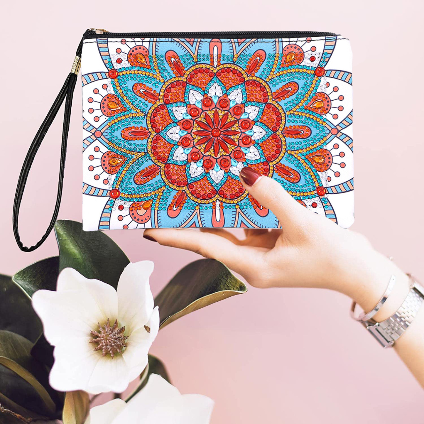 Cross Mirror Foreign Trade 5D DIY Diamond Painting Handbag Makeup Bag Flower Style Handmade Diamond Art Craft Bag