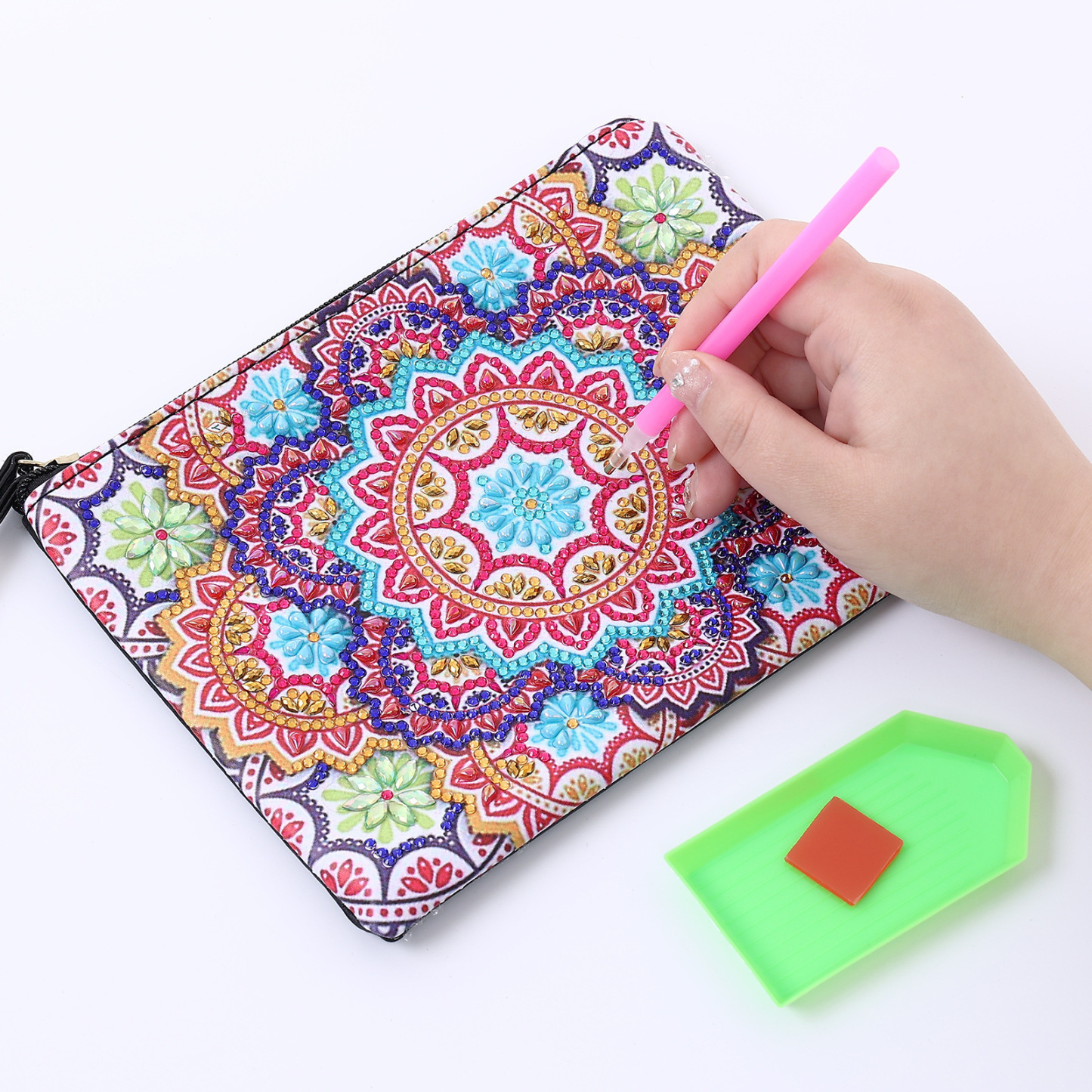 WISH 5D DIY Diamond Painting Handbag Makeup Bag, Mandala Style Handmade Diamond Art Craft Bag