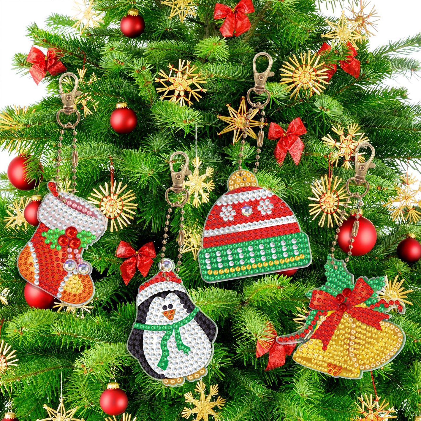 Creative diamond painting DIY keychain single-sided dot diamond Christmas sticker diamond keychain Easter keychain pendant