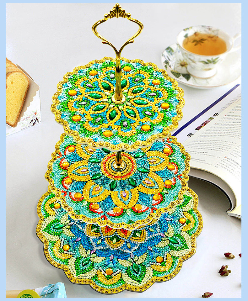 Cross border DIY diamond painting three-layer three-dimensional bracket dining plate Mandala diamond painting 5d diamond embroidery dessert bracket