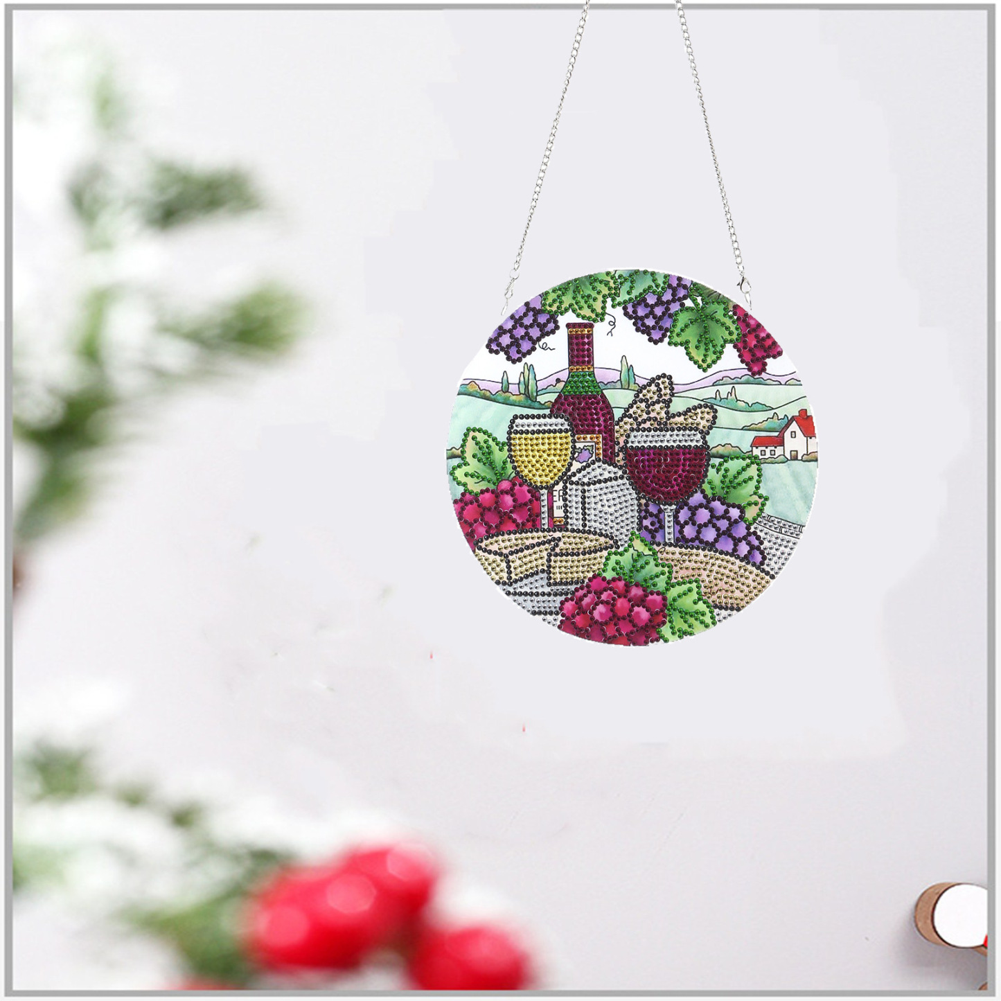 Cross mirror e-commerce Christmas wine glass pattern, DIY diamond drawing door number single-sided acrylic material handicraft