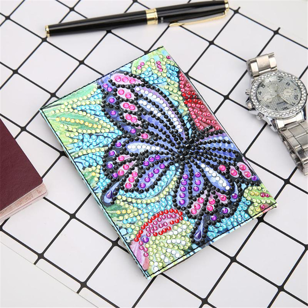Creative Cross Mirror New Dot Paste Diamond DIY Craft Diamond Painting Travel Passport Notebook Colorful Butterfly Pattern