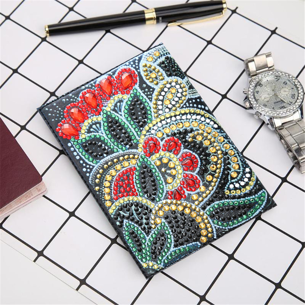 Creative Cross Mirror New Dot Paste Diamond DIY Craft Diamond Painting Travel Passport Notebook Colorful Flower Pattern