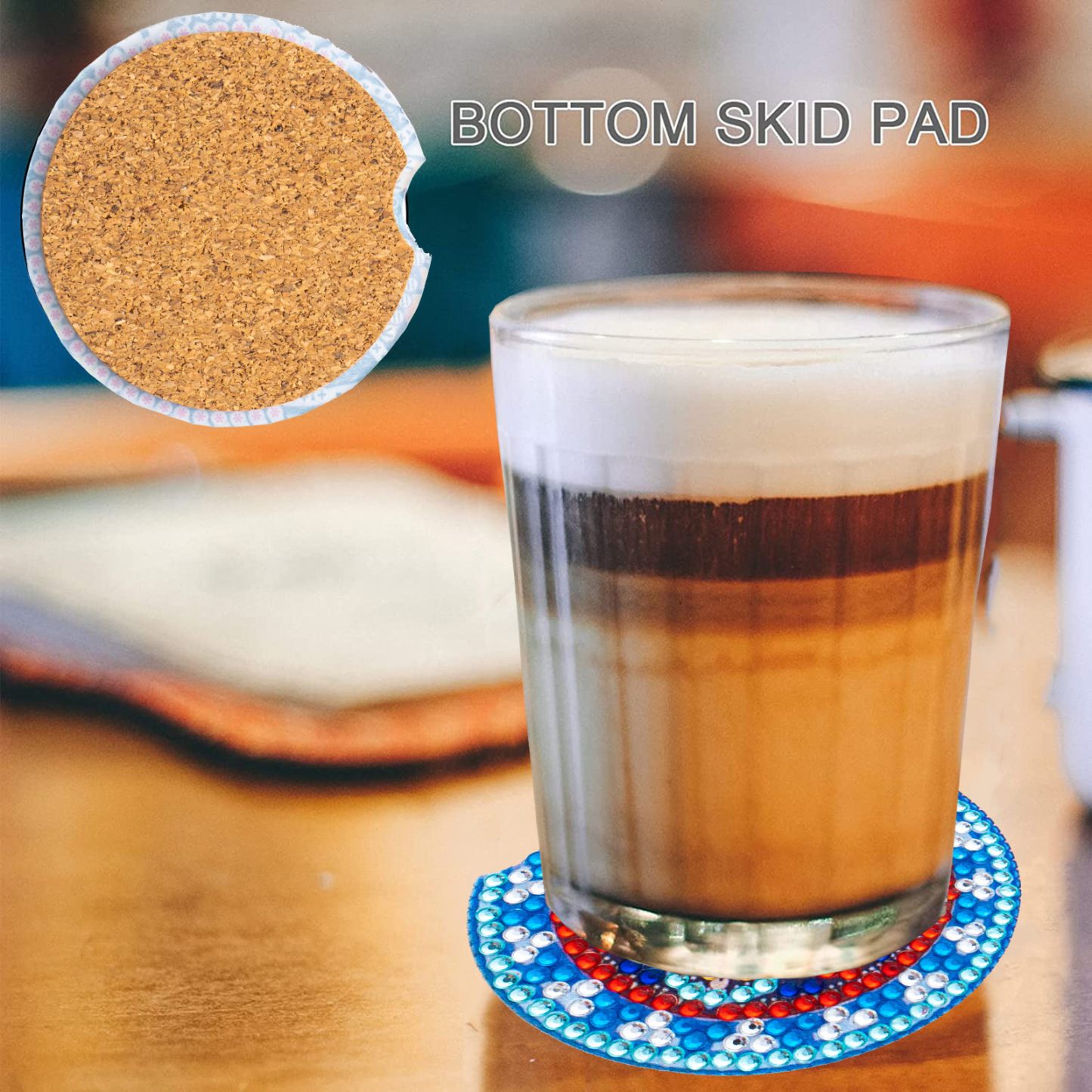Cross mirror e-commerce 6-piece DIY crystal sparkling diamond mandala pattern acrylic single-sided coaster with cork pad