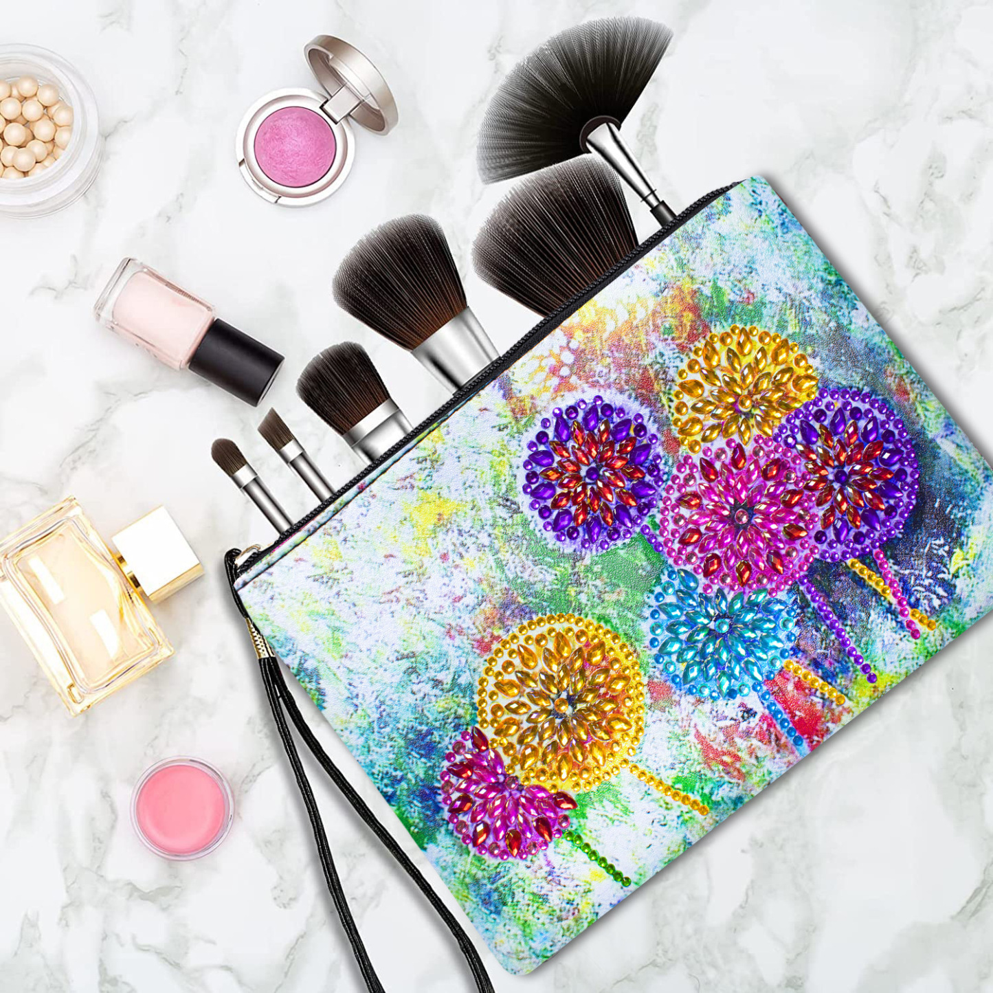 Cross mirror 5D DIY Diamond Painting Handbag Makeup Bag, Dandelion Style Handmade Diamond Art Craft Bag