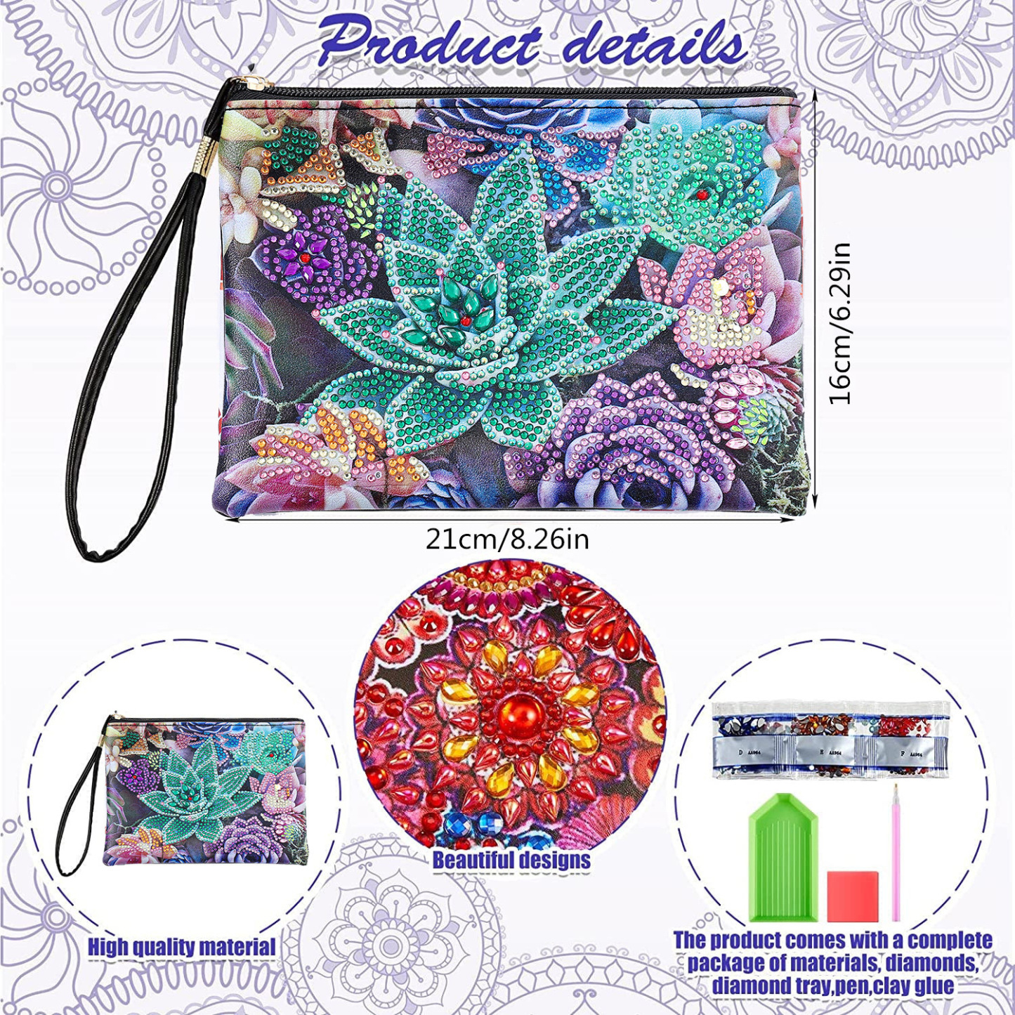 Cross Mirror Exclusive 5D Diamond Painting Handbag Makeup Bag Succulent Style AliExpress Diamond Art Craft Bag