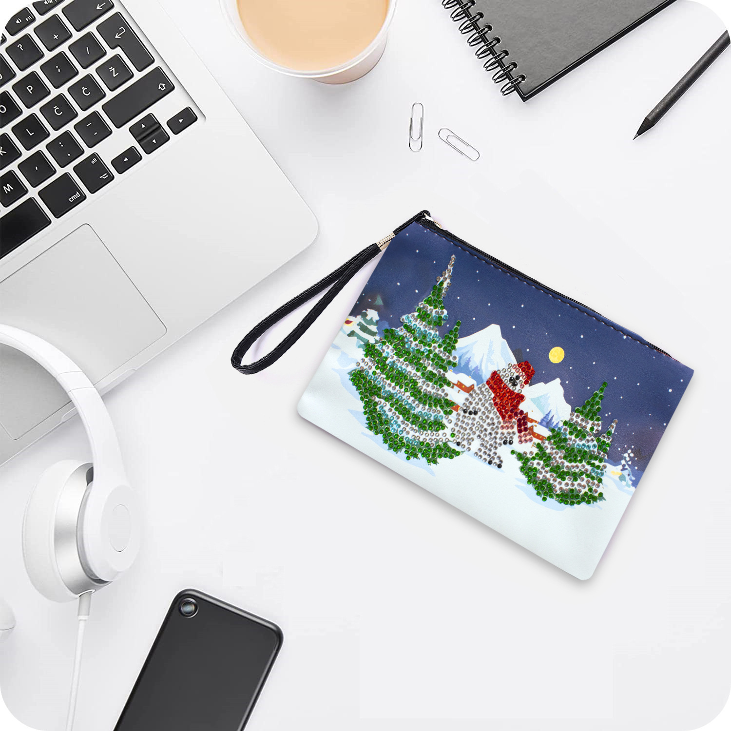 Cross Mirror 1 piece 5D DIY Diamond Painting Handbag Makeup Bag, Christmas Style Handmade Diamond Art Craft Bag