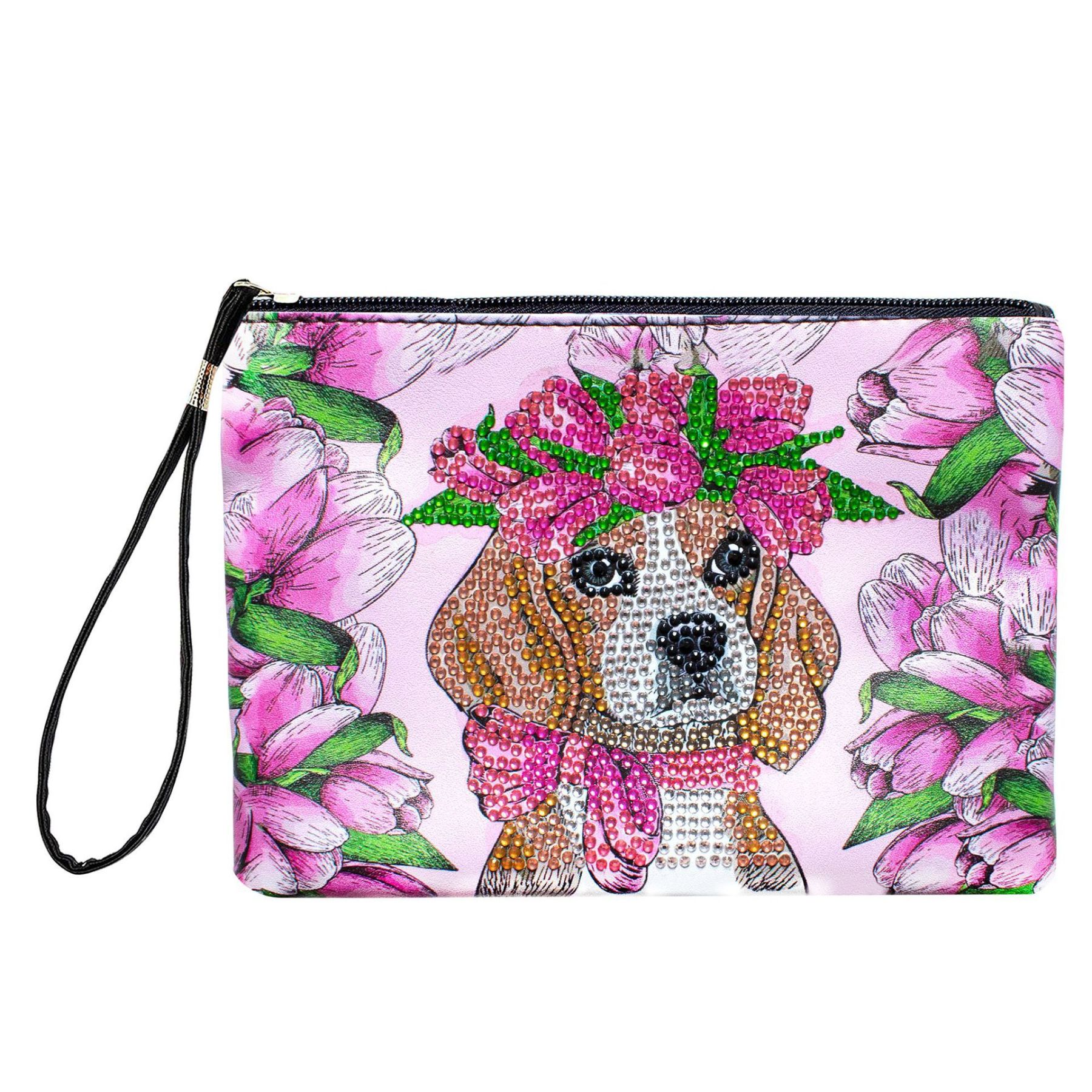 1 piece 5D DIY diamond painted handbag makeup bag, dog style handmade diamond art craft bag