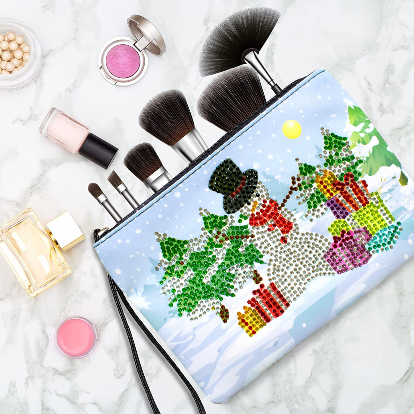 Cross Mirror Exclusive 5D DIY Diamond Painting Handbag Makeup Bag, Christmas Style Handmade Diamond Art Craft Bag