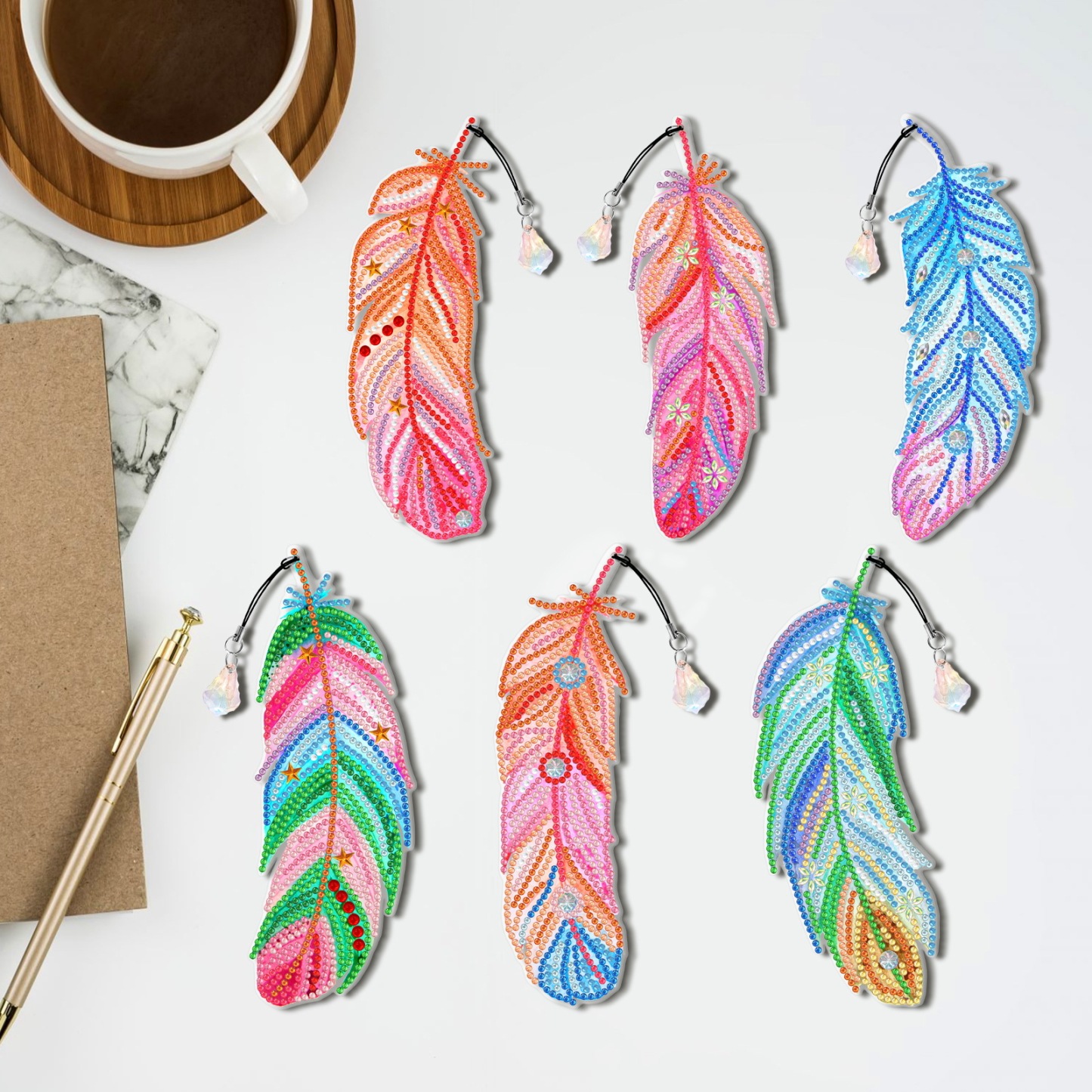 Diamond painting bookmark wholesale PET thin 5D feather cross crystal pendant DIY handmade diamond decoration pendant