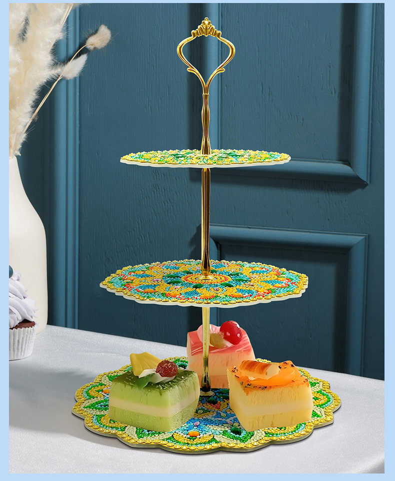 Cross border DIY diamond painting three-layer three-dimensional bracket dining plate Mandala diamond painting 5d diamond embroidery dessert bracket