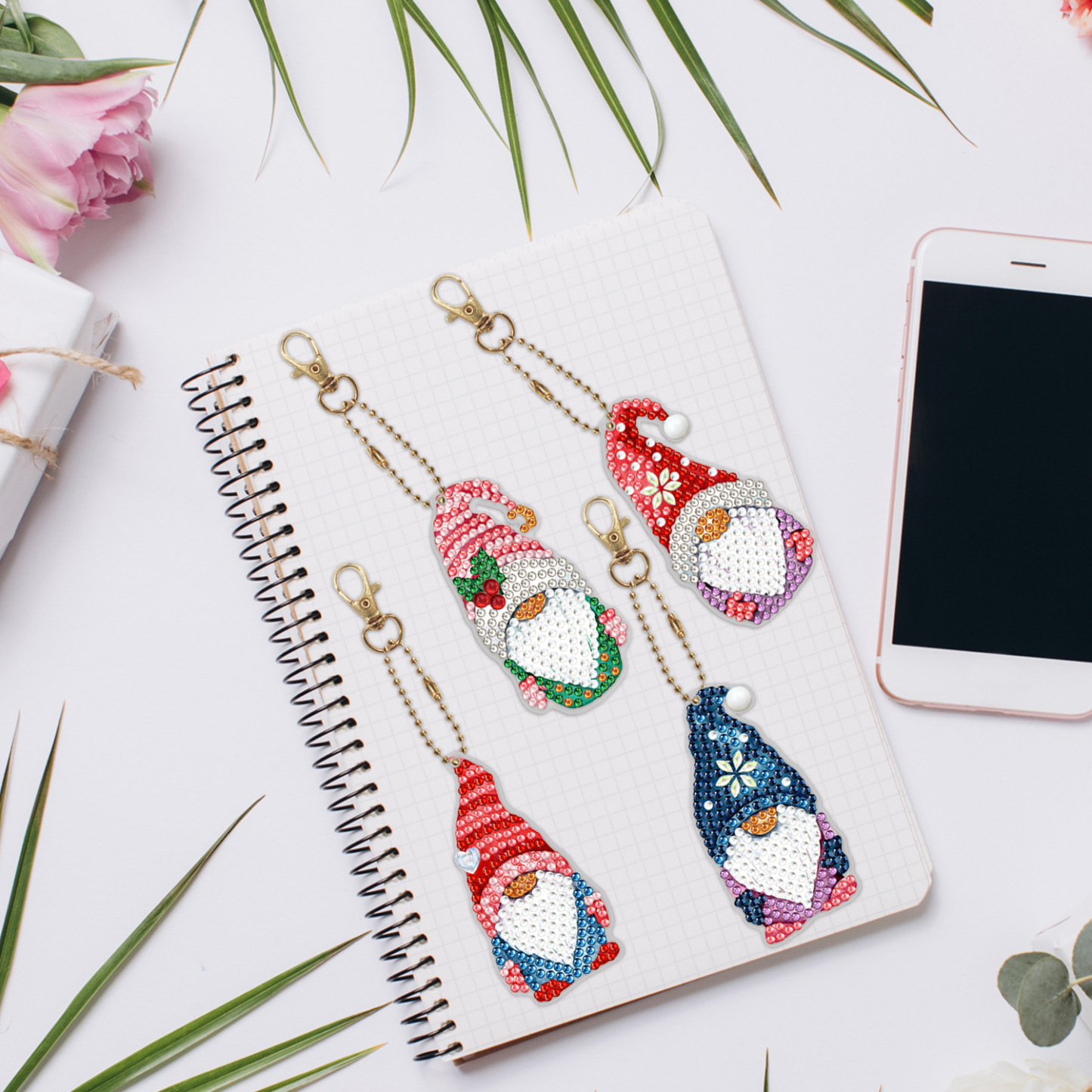 Creative diamond painting DIY keychain single-sided dot diamond Christmas sticker diamond keychain Easter keychain pendant