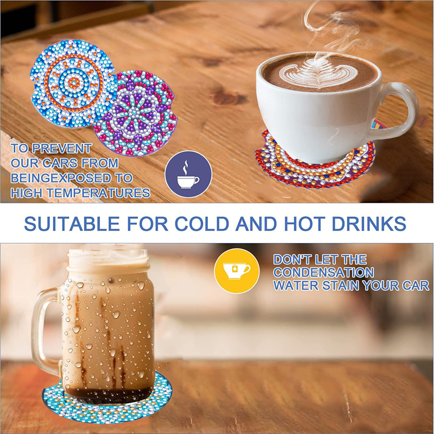 Cross mirror e-commerce 6-piece DIY crystal sparkling diamond mandala pattern acrylic single-sided coaster with cork pad