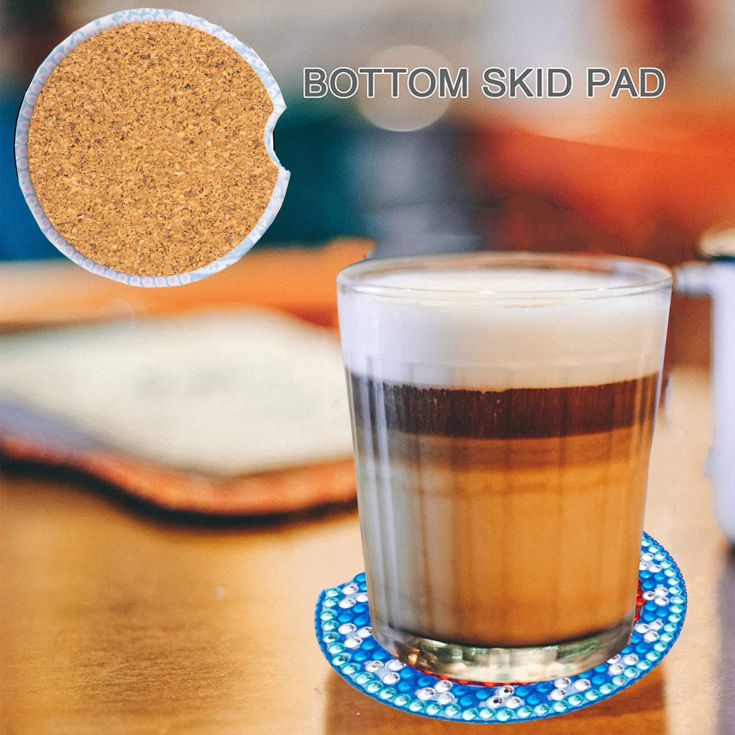 Cross mirror TEMU 6-piece DIY crystal diamond painted mandala pattern acrylic single-sided coaster with cork pad
