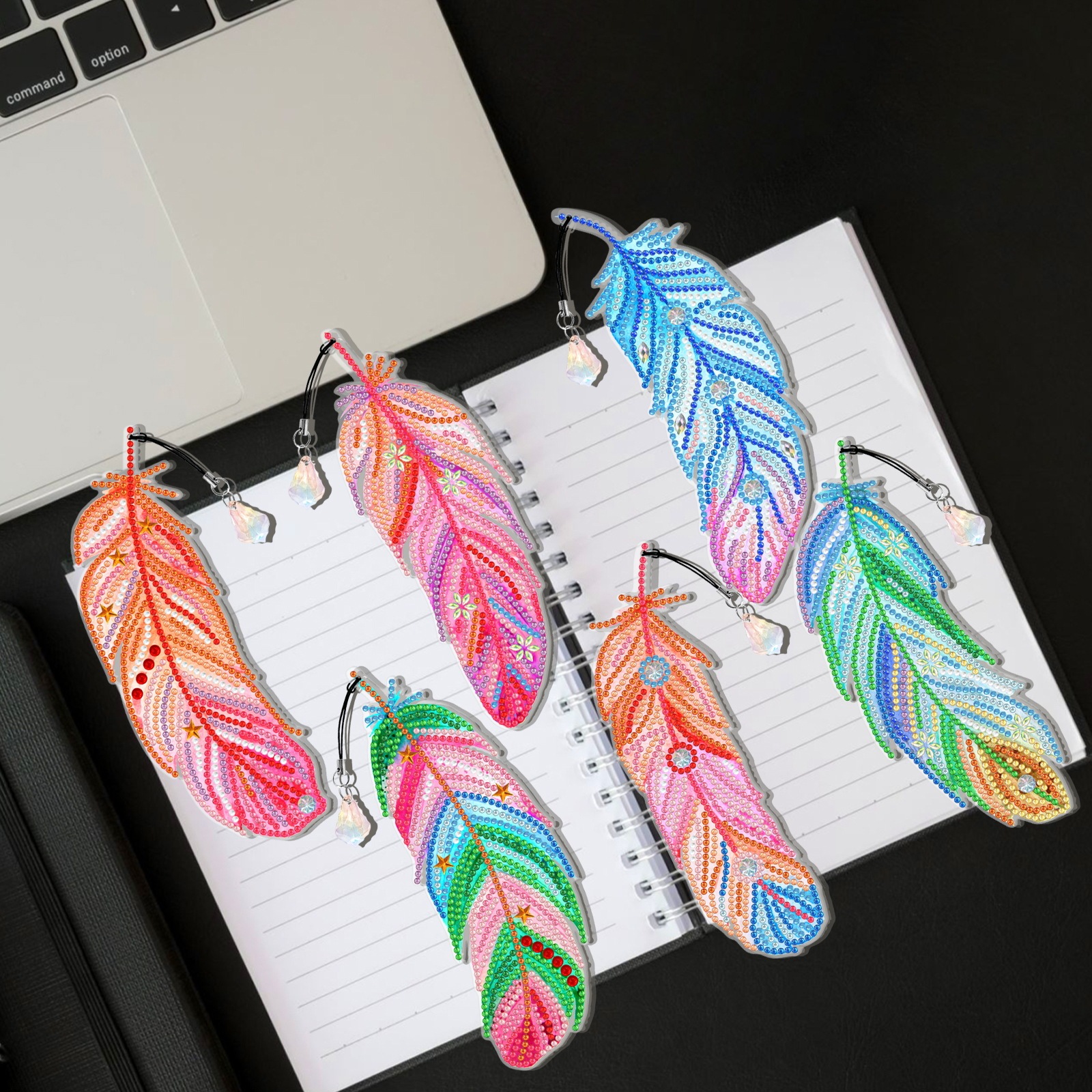 Diamond painting bookmark wholesale PET thin 5D feather cross crystal pendant DIY handmade diamond decoration pendant