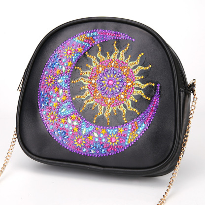 Cross Mirror Creative 5D DIY Diamond Painting Shoulder Chain Round Bag with Zipper, Moon Style