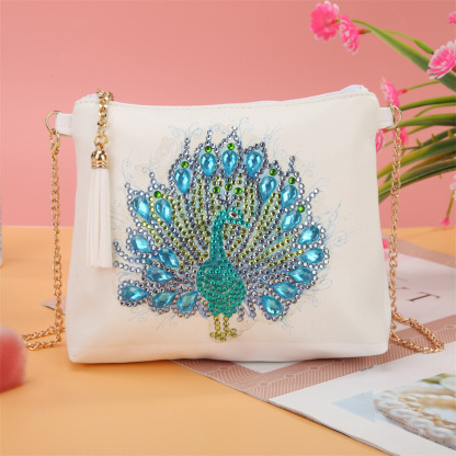 Cross mirror e-commerce 1 creative 5D DIY diamond painting shoulder chain bag with zipper, peacock style