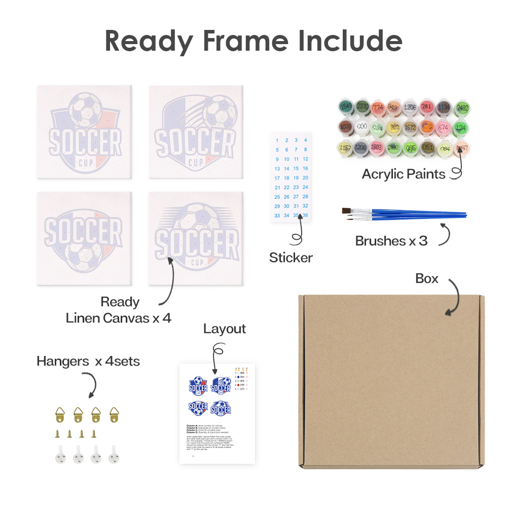 4 pieces, digital mini painted set of football desktop accessories, 15x15cm/5.9x5.9 inches, handmade for family leisure, perfect gift for friends and family.