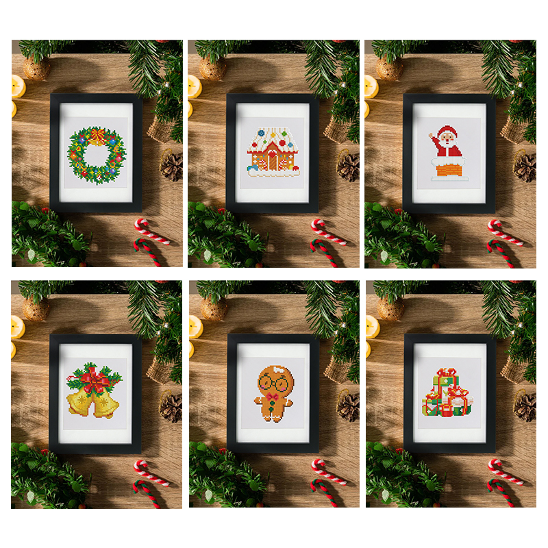 Frameless, mini diamond painting, Christmas creative mini diamond painting on the entrance flower house desktop, creative simple pattern diamond painting, 12 pcs, 5.9 X7 inches.