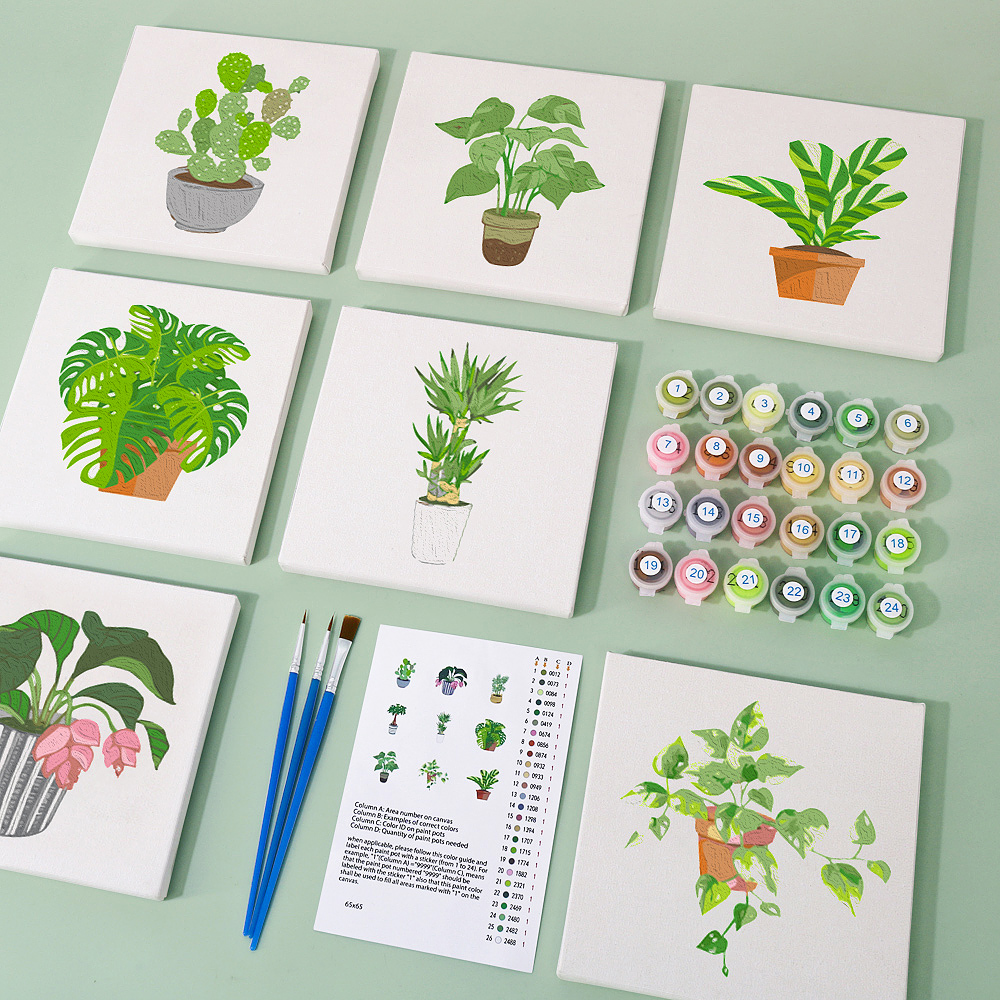 9 pieces, beautiful green plant accessory digital mini painting set, 15x15cm/5.9x5.9 inches, handmade for home leisure, perfect gift for family and friends.