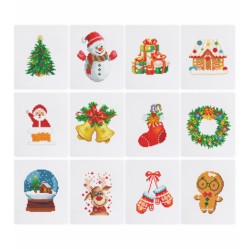 Frameless, mini diamond painting, Christmas creative mini diamond painting on the entrance flower house desktop, creative simple pattern diamond painting, 12 pcs, 5.9 X7 inches.