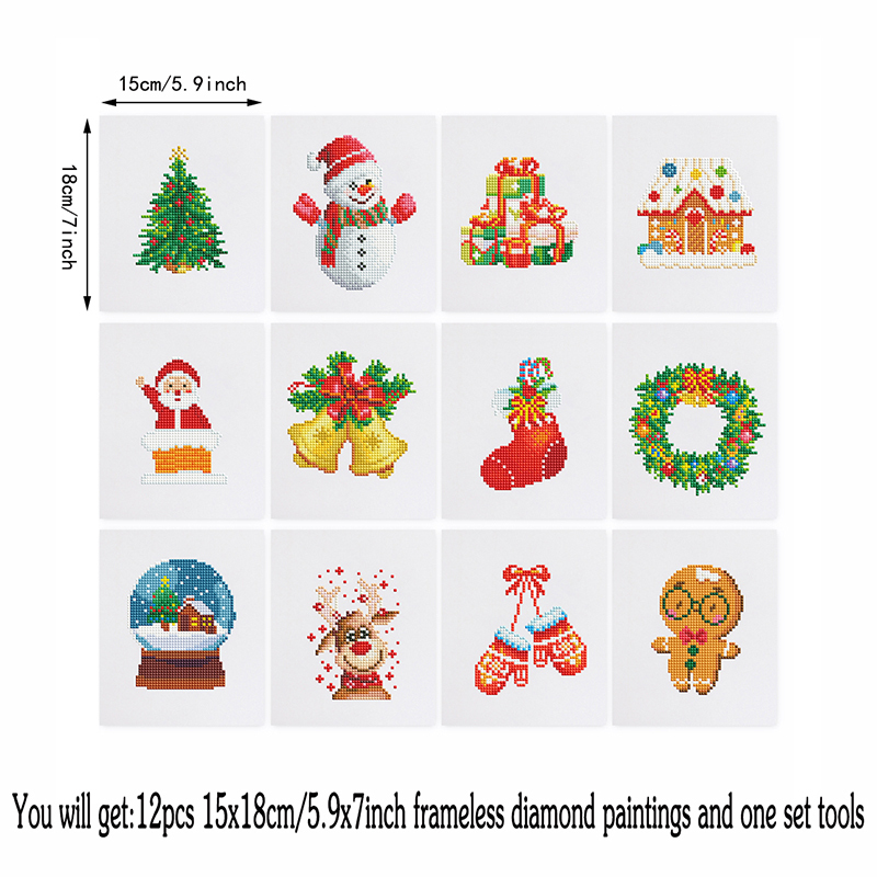 Frameless, mini diamond painting, Christmas creative mini diamond painting on the entrance flower house desktop, creative simple pattern diamond painting, 12 pcs, 5.9 X7 inches.