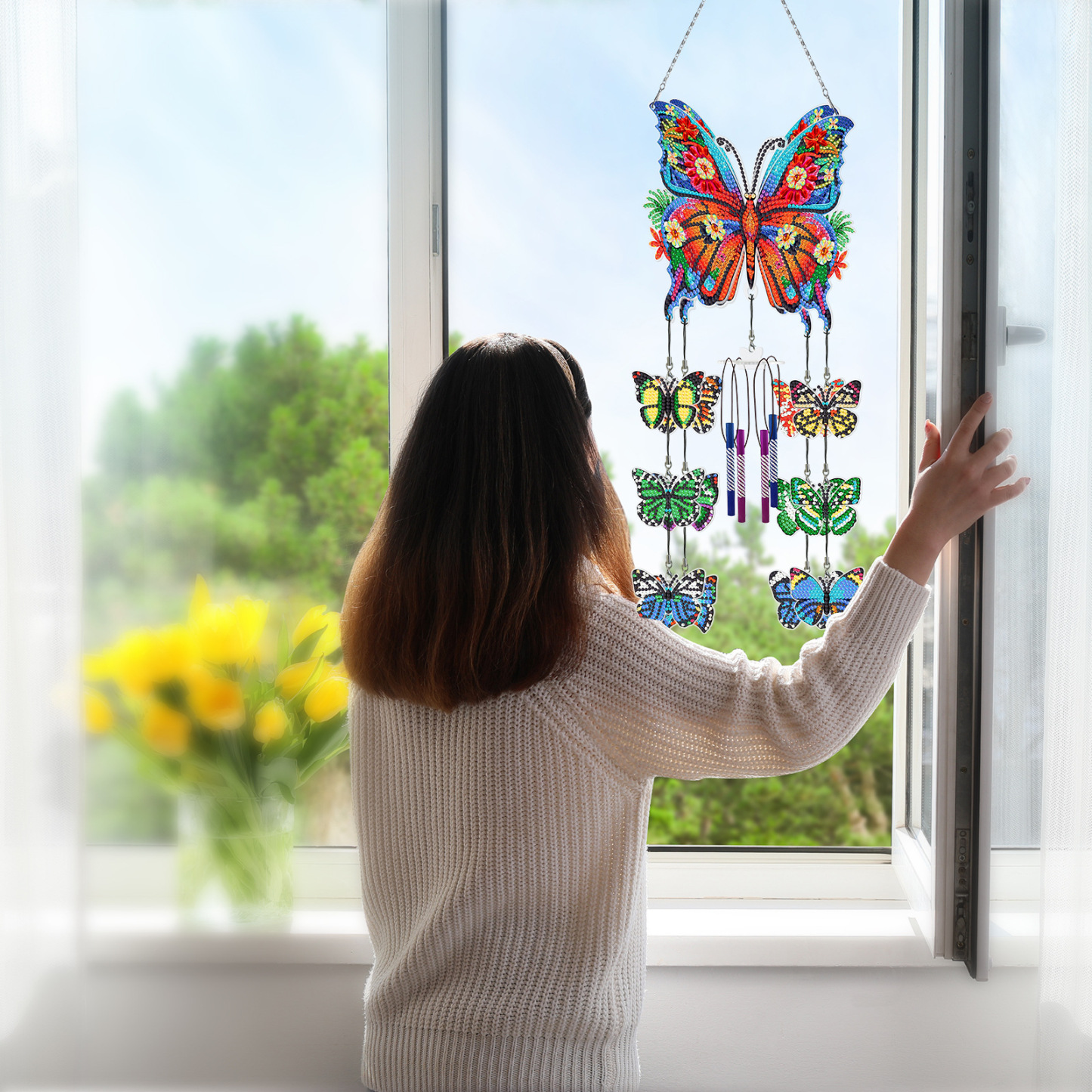 Diamond painting, wind chime, butterfly, new creative DIY point diamond pendant, PVC hanging decoration, cross-border new and unique decorative painting