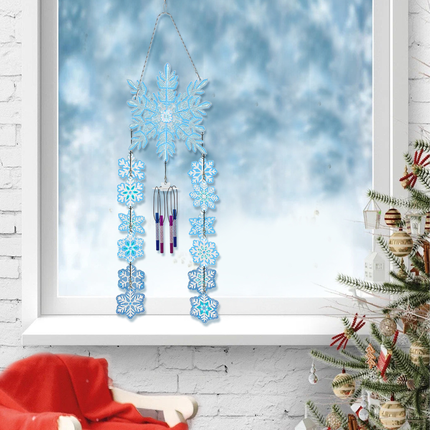 Diamond Painting DIY Dot Diamond Wind Chime Christmas New Product Cross border Snowflake Three dimensional Wind Chime Pendant Decorative Painting Wholesale