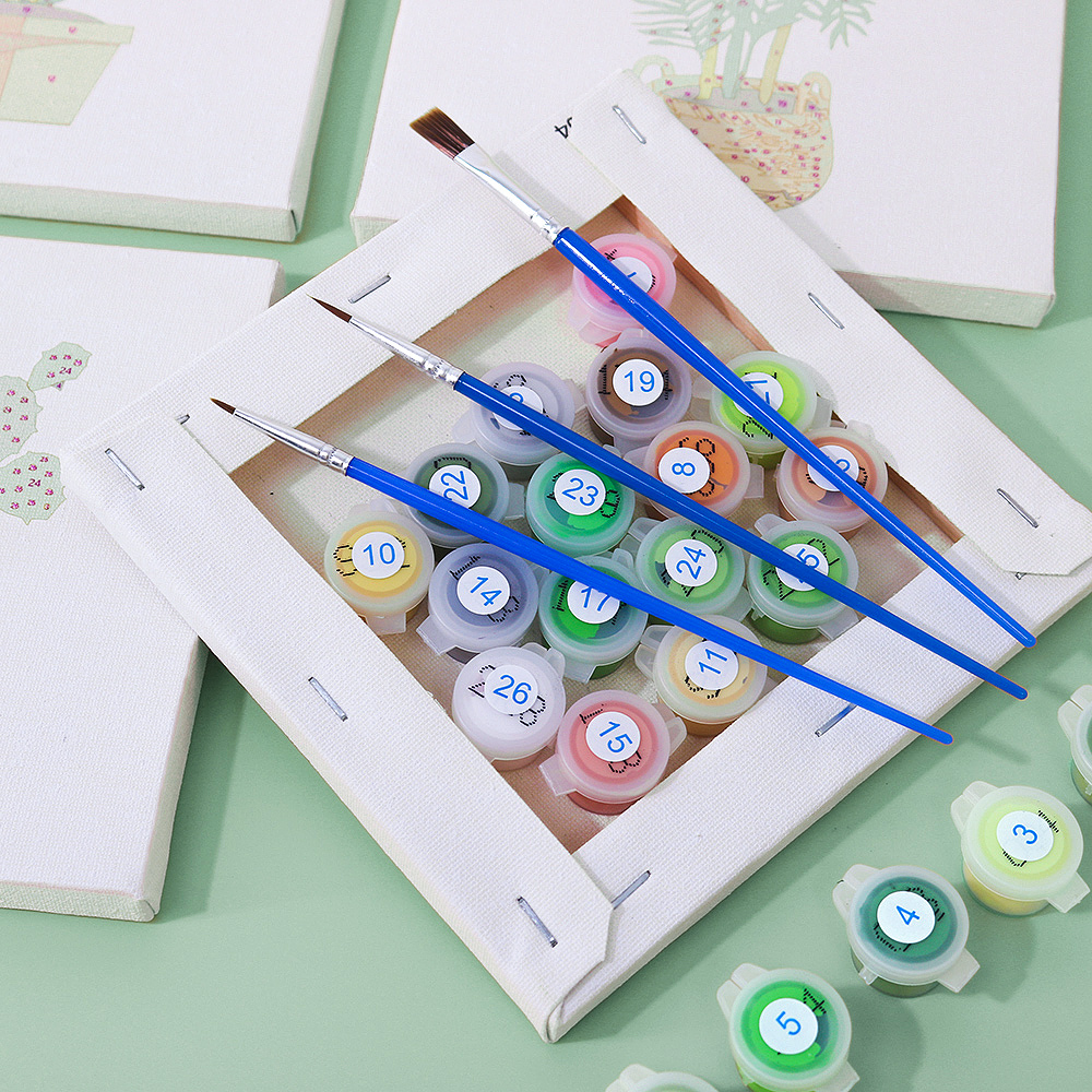 9 pieces, beautiful green plant accessory digital mini painting set, 15x15cm/5.9x5.9 inches, handmade for home leisure, perfect gift for family and friends.