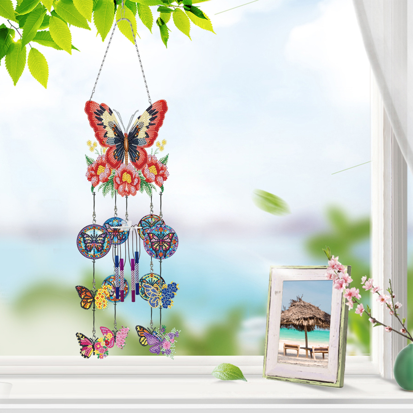 DIY Diamond Painting, Wind Chime, Butterfly, Diamond Painting, PVC Stereoscopic Wind Chime Hanging Decoration, Cross border Hot Selling Decorative Painting