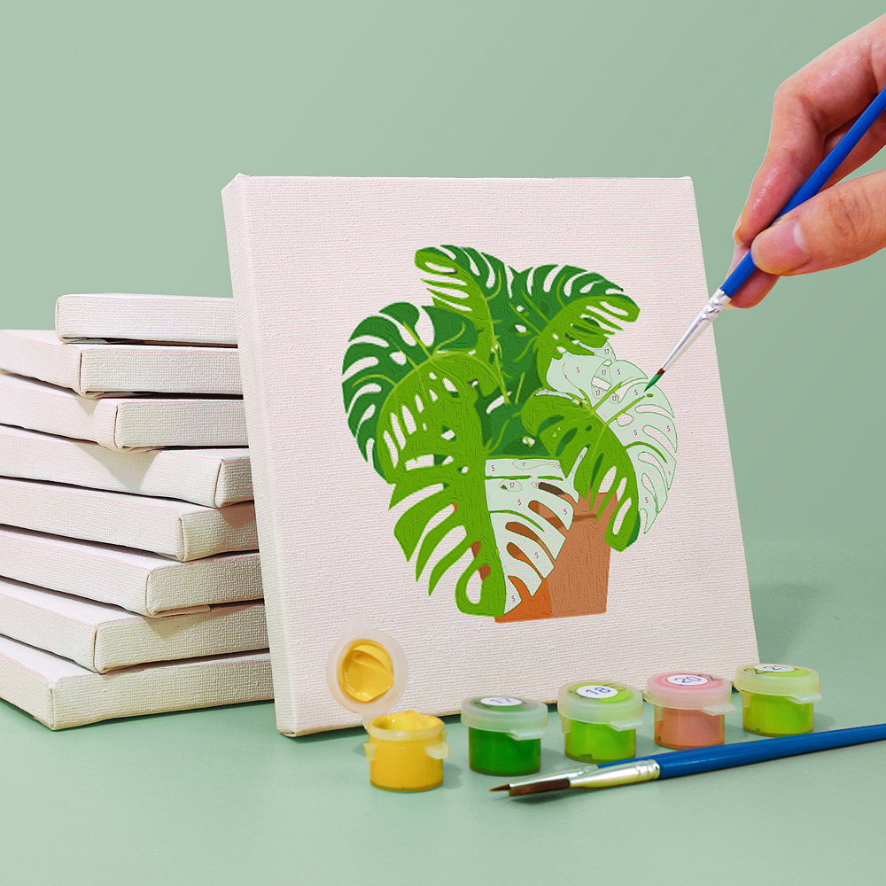 9 pieces, beautiful green plant accessory digital mini painting set, 15x15cm/5.9x5.9 inches, handmade for home leisure, perfect gift for family and friends.
