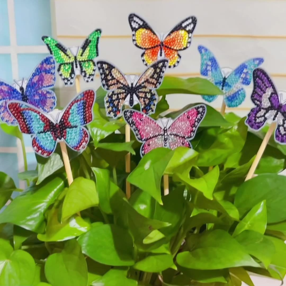 8 Butterfly Diamond Art Set, Diamond Painting Butterfly Flower Arrangement, Garden Decoration, Diamond Painting Butterfly Pile,