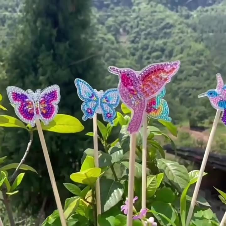 8 pieces of hand-painted crystal, gemstone, diamond flower arrangement, diamond art craft kit hummingbird flower arrangement