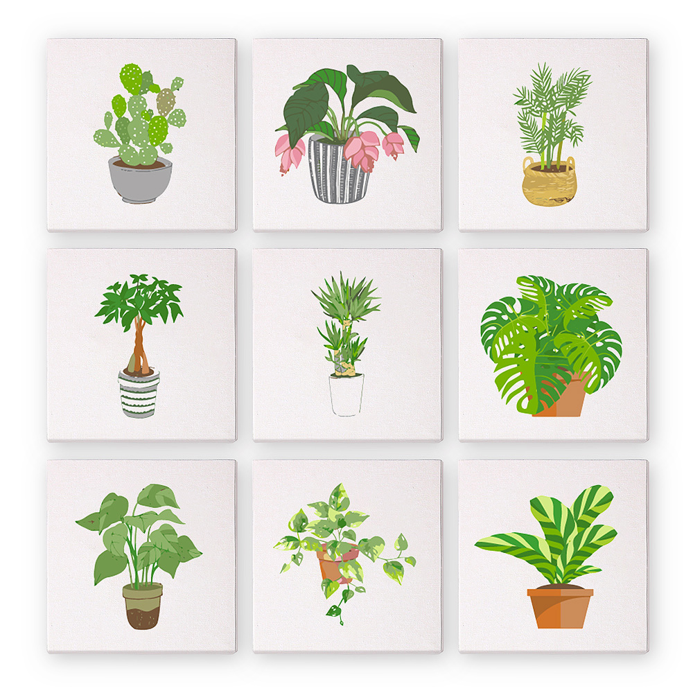 9 pieces, beautiful green plant accessory digital mini painting set, 15x15cm/5.9x5.9 inches, handmade for home leisure, perfect gift for family and friends.