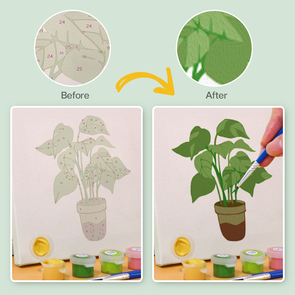 9 pieces, beautiful green plant accessory digital mini painting set, 15x15cm/5.9x5.9 inches, handmade for home leisure, perfect gift for family and friends.