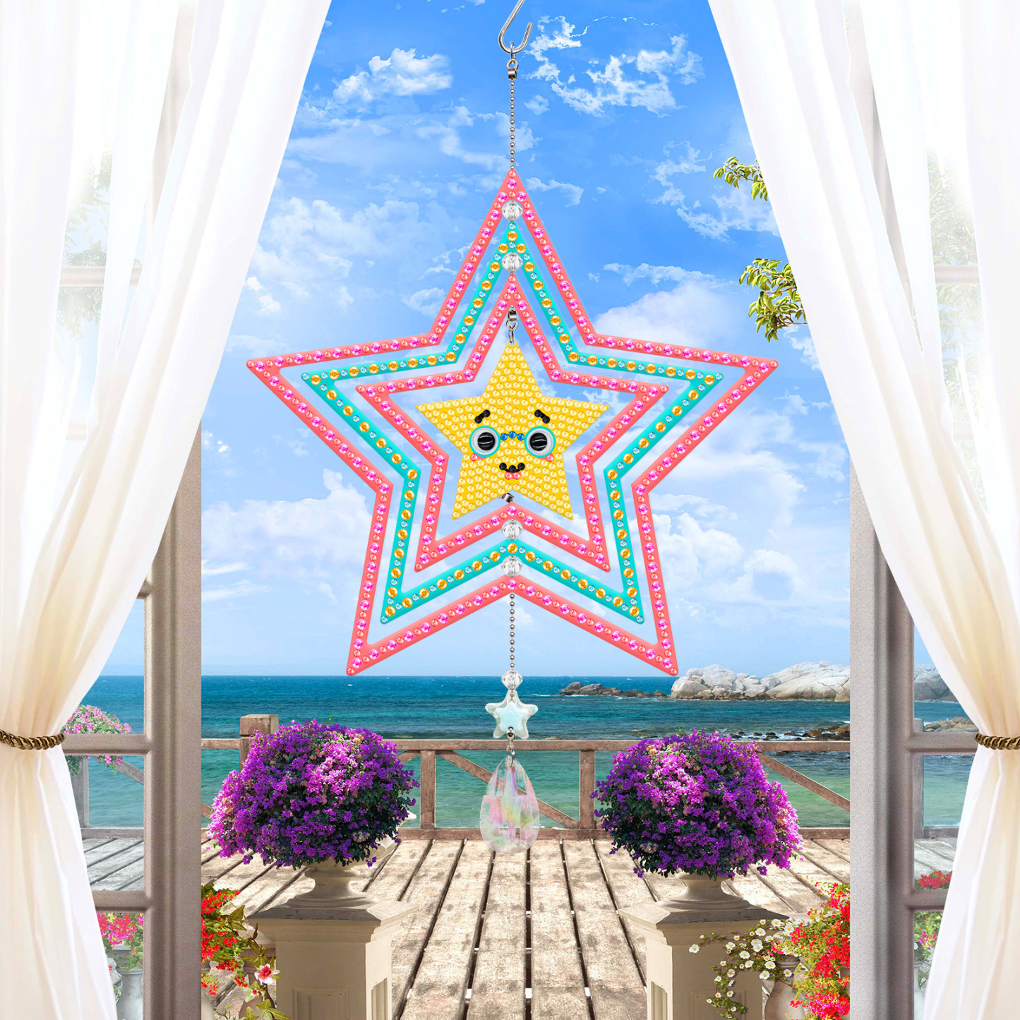New diamond painting DIY brand wind chime double-sided dot diamond PET creative rotatable cartoon pendant can be wholesale