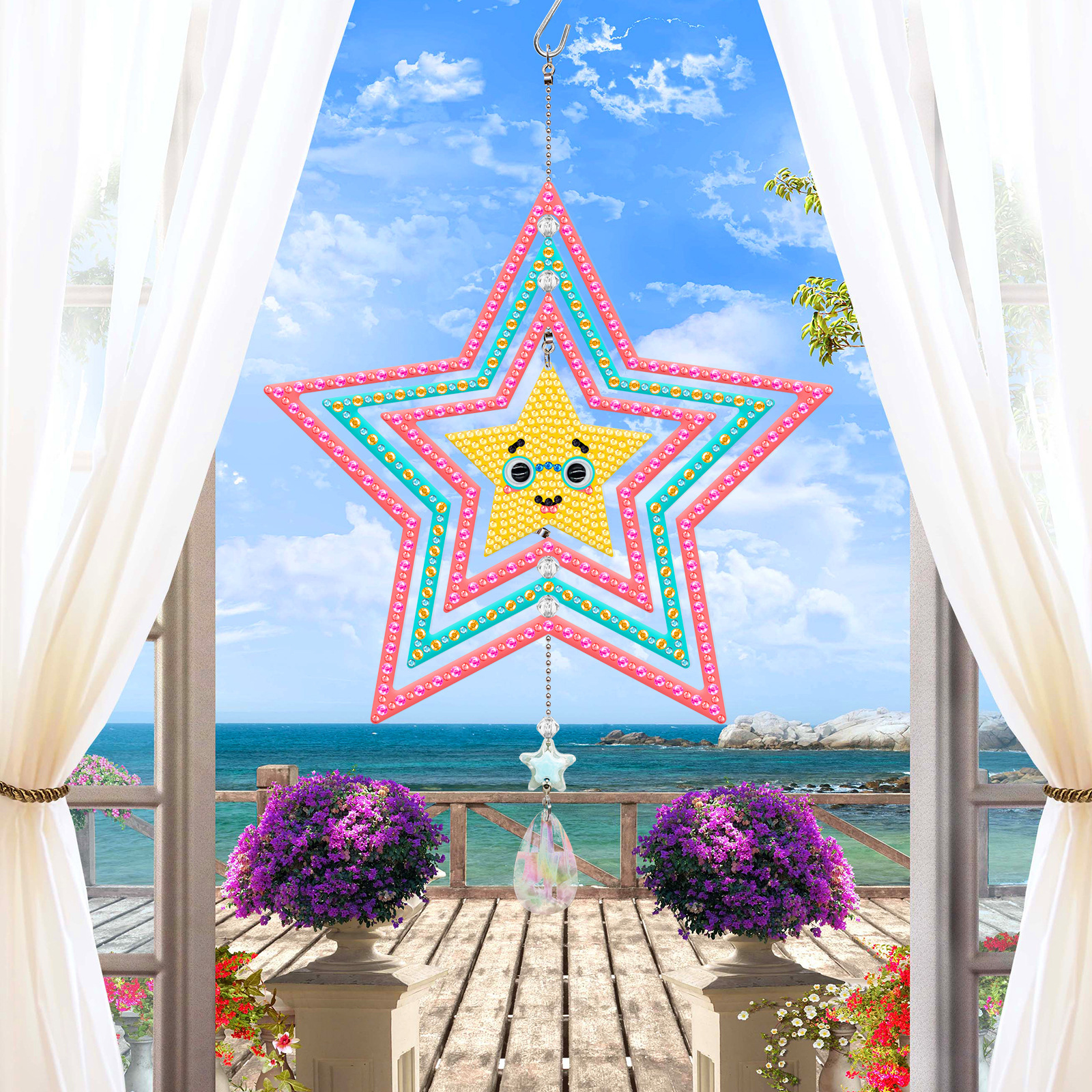 New diamond painting DIY brand wind chime double-sided dot diamond PET creative rotatable cartoon pendant can be wholesale