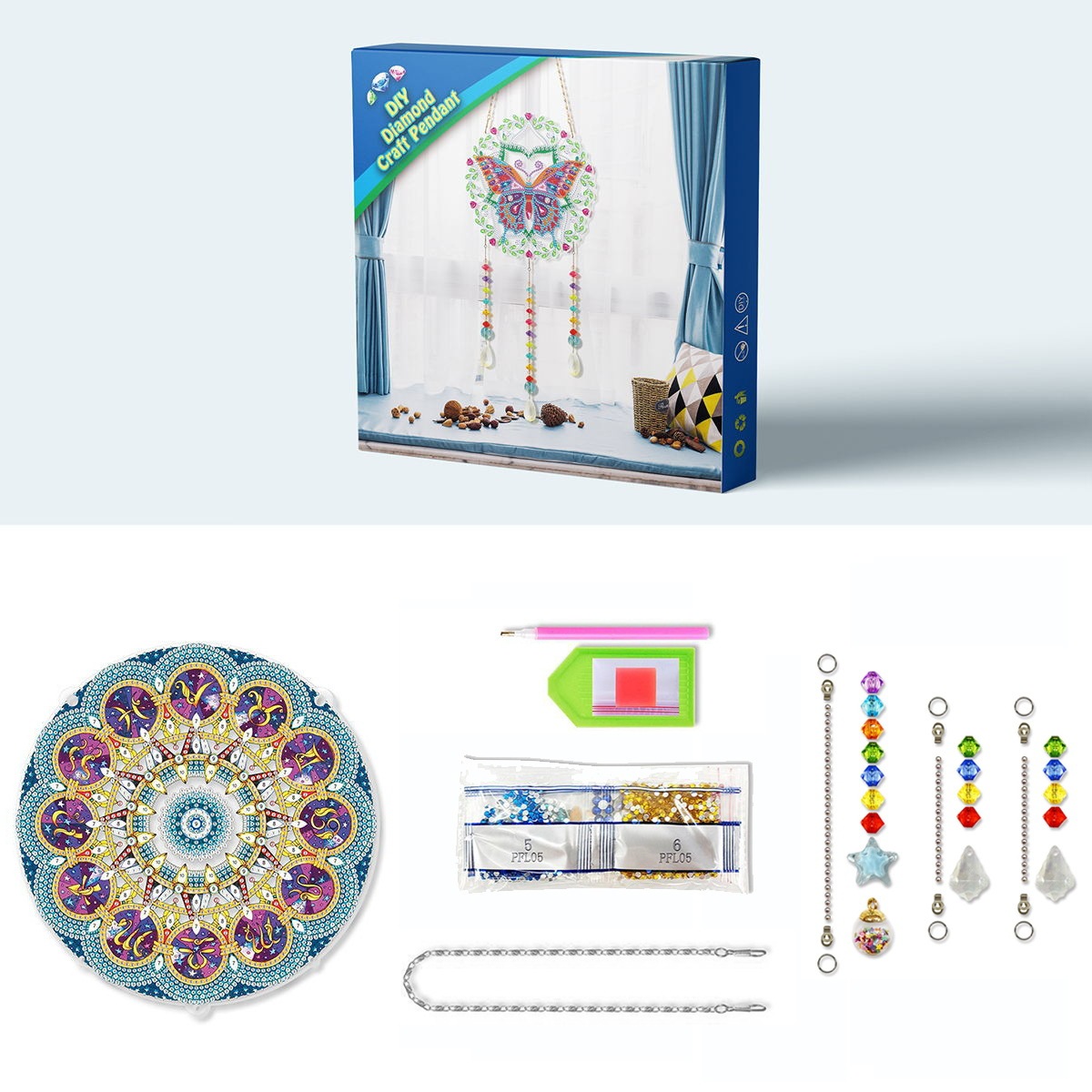 Diamond painting, wind chime decoration, diamond painting, DIY living room decoration painting, Christmas with tassels
