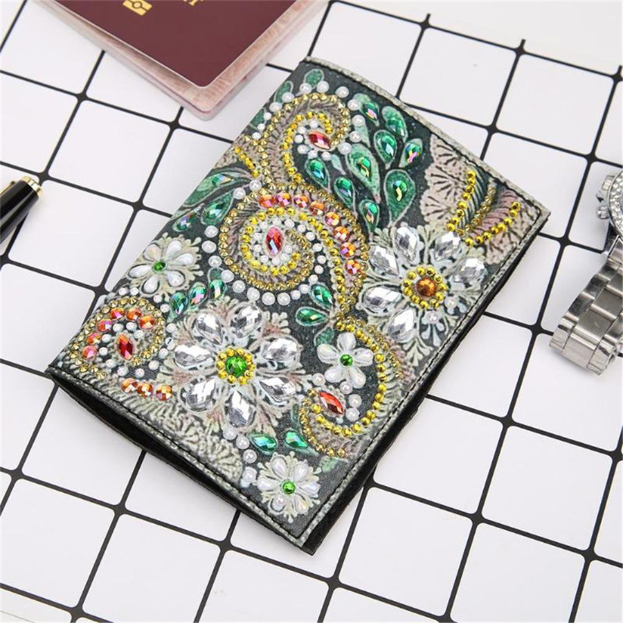 Amazon Creative Cross Mirror New Dot Paste Diamond DIY Craft Diamond Painting Travel Passport Notebook Flower Pattern