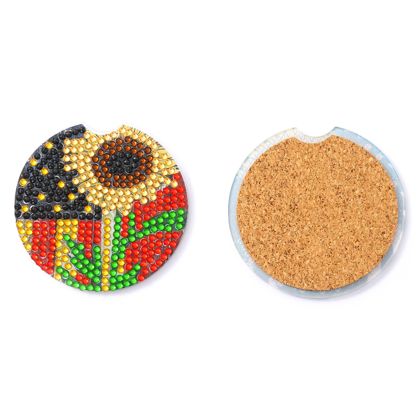 Cross mirror Amazon 6-piece DIY crystal diamond painted sunflower pattern acrylic single-sided coaster with cork pad