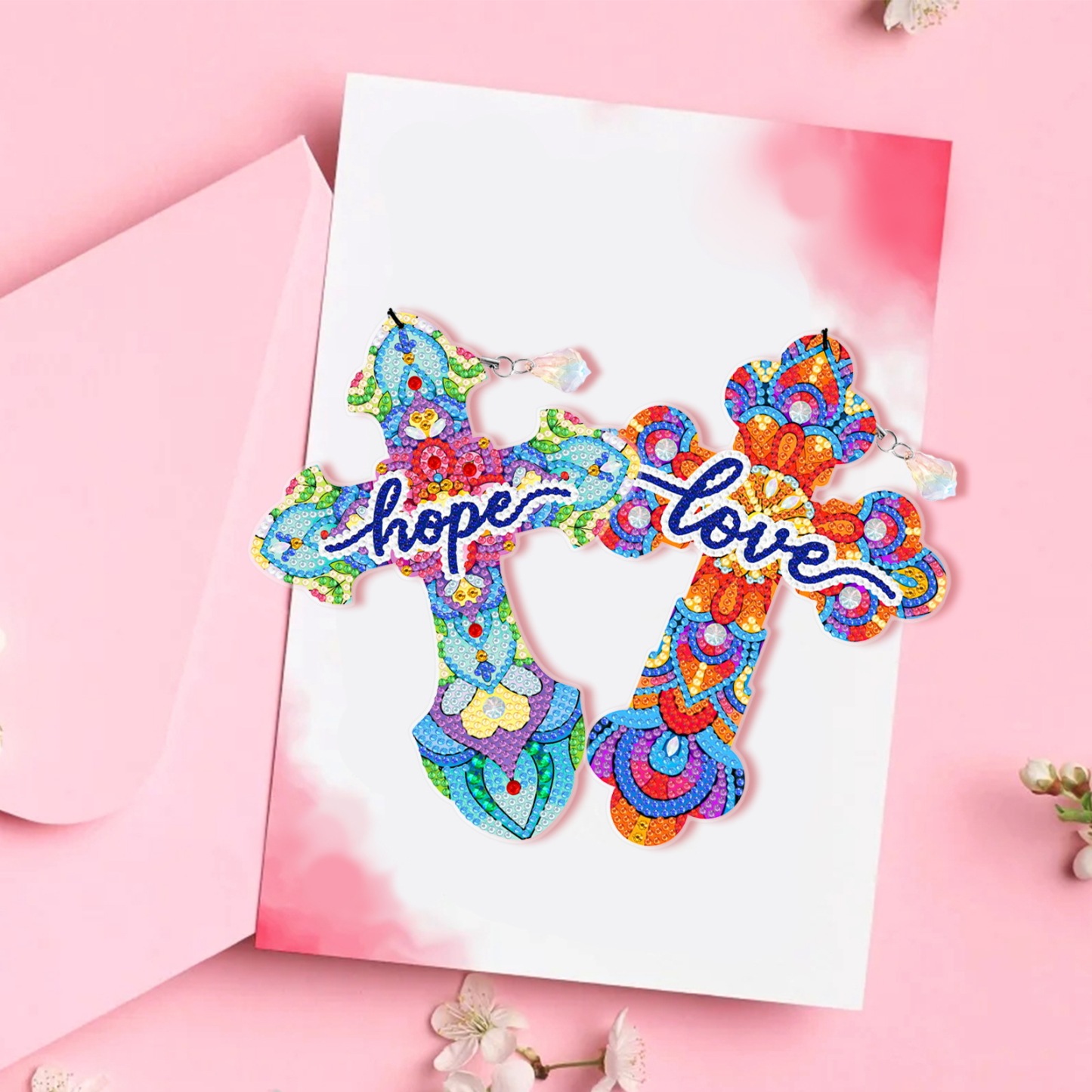 Diamond painting bookmark wholesale PET thin 5D feather cross crystal pendant DIY handmade diamond decoration pendant