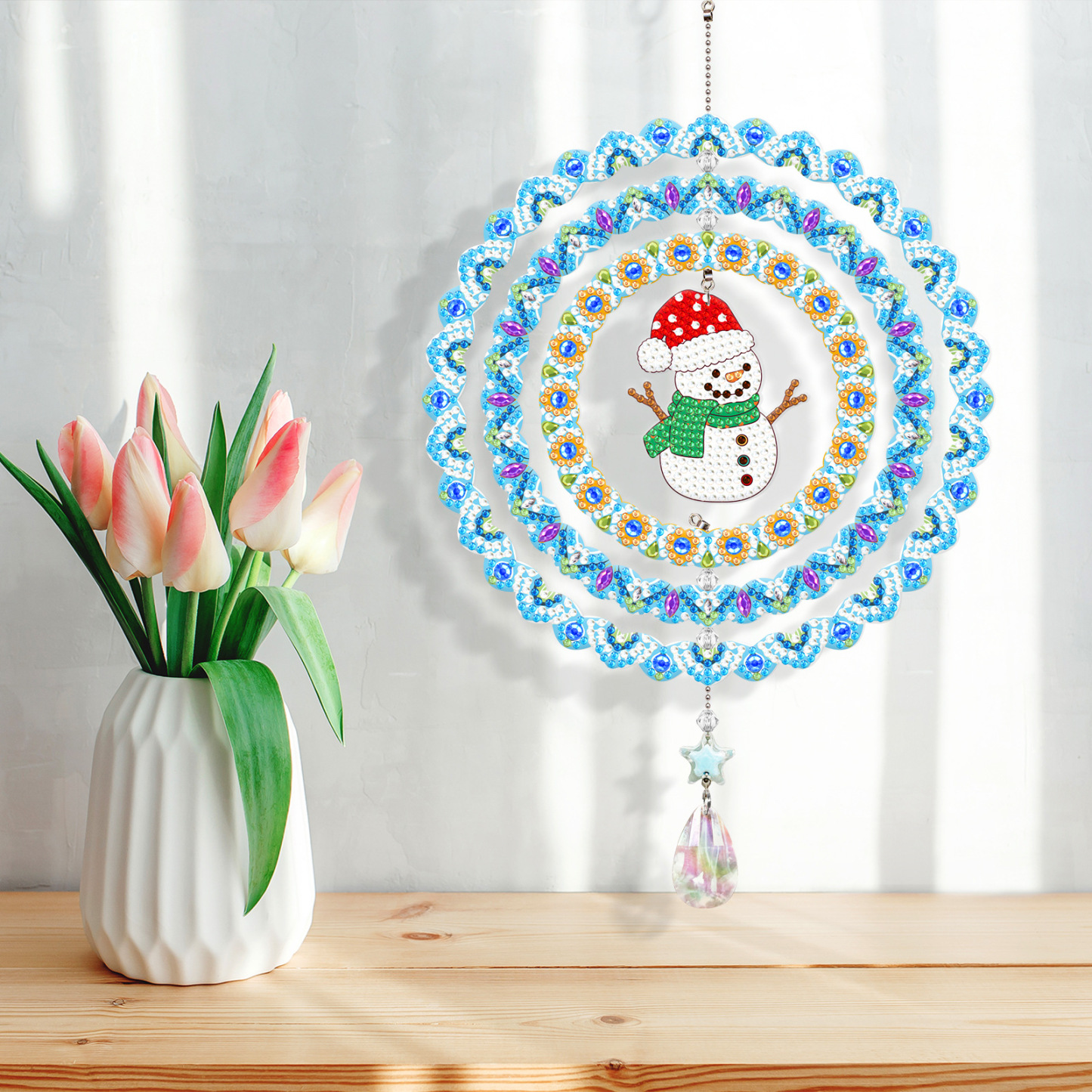 New diamond painting DIY brand wind chime double-sided dot diamond PET creative rotatable cartoon pendant can be wholesale
