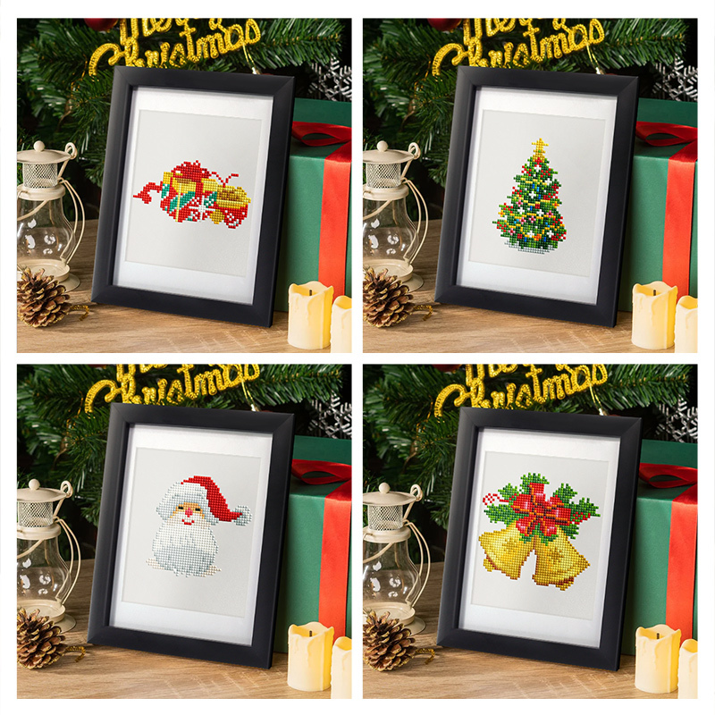 Frameless, mini diamond painting, Christmas creative mini diamond painting on the entrance flower house desktop, creative simple pattern diamond painting, 12 pcs, 5.9 X7 inches.