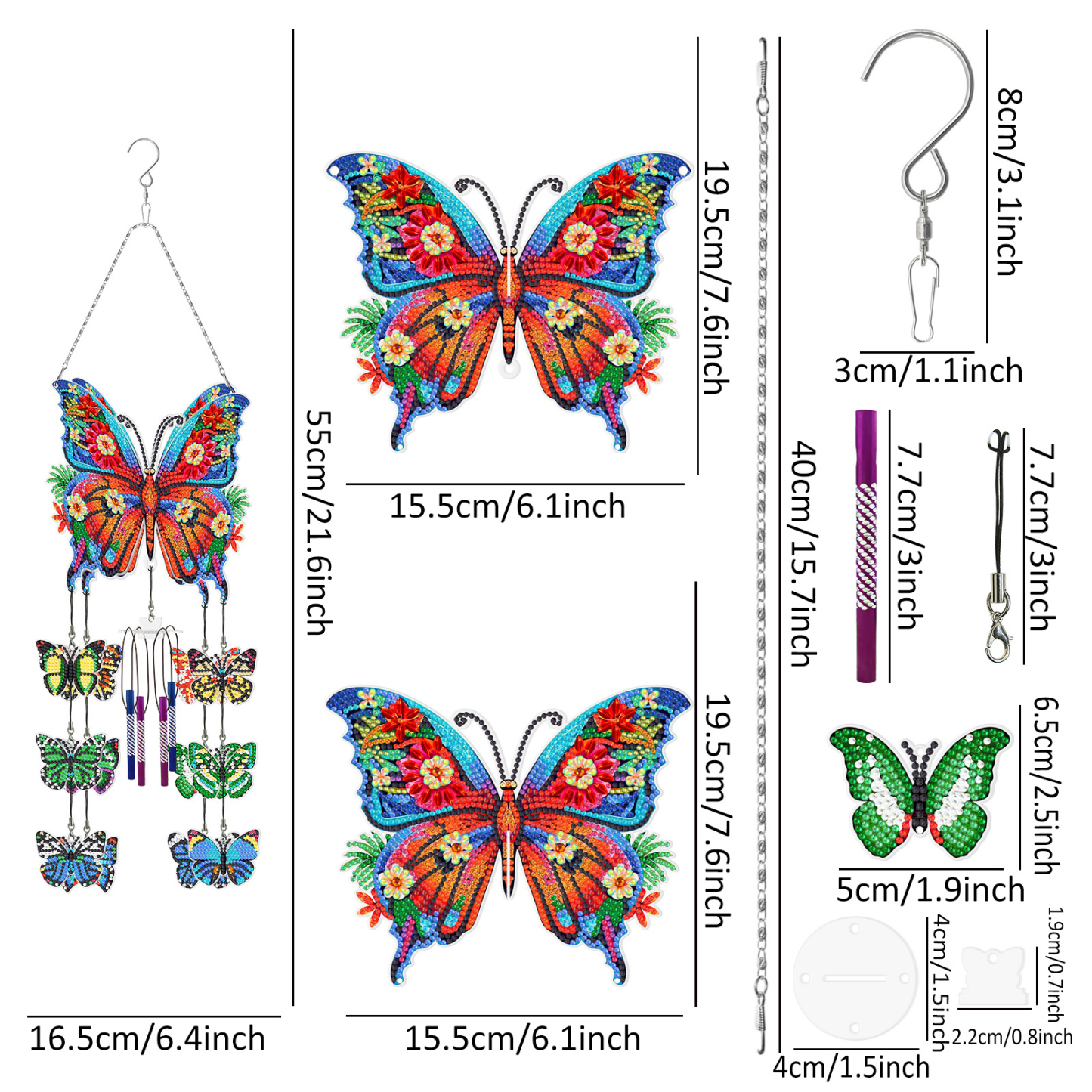 Diamond painting, wind chime, butterfly, new creative DIY point diamond pendant, PVC hanging decoration, cross-border new and unique decorative painting