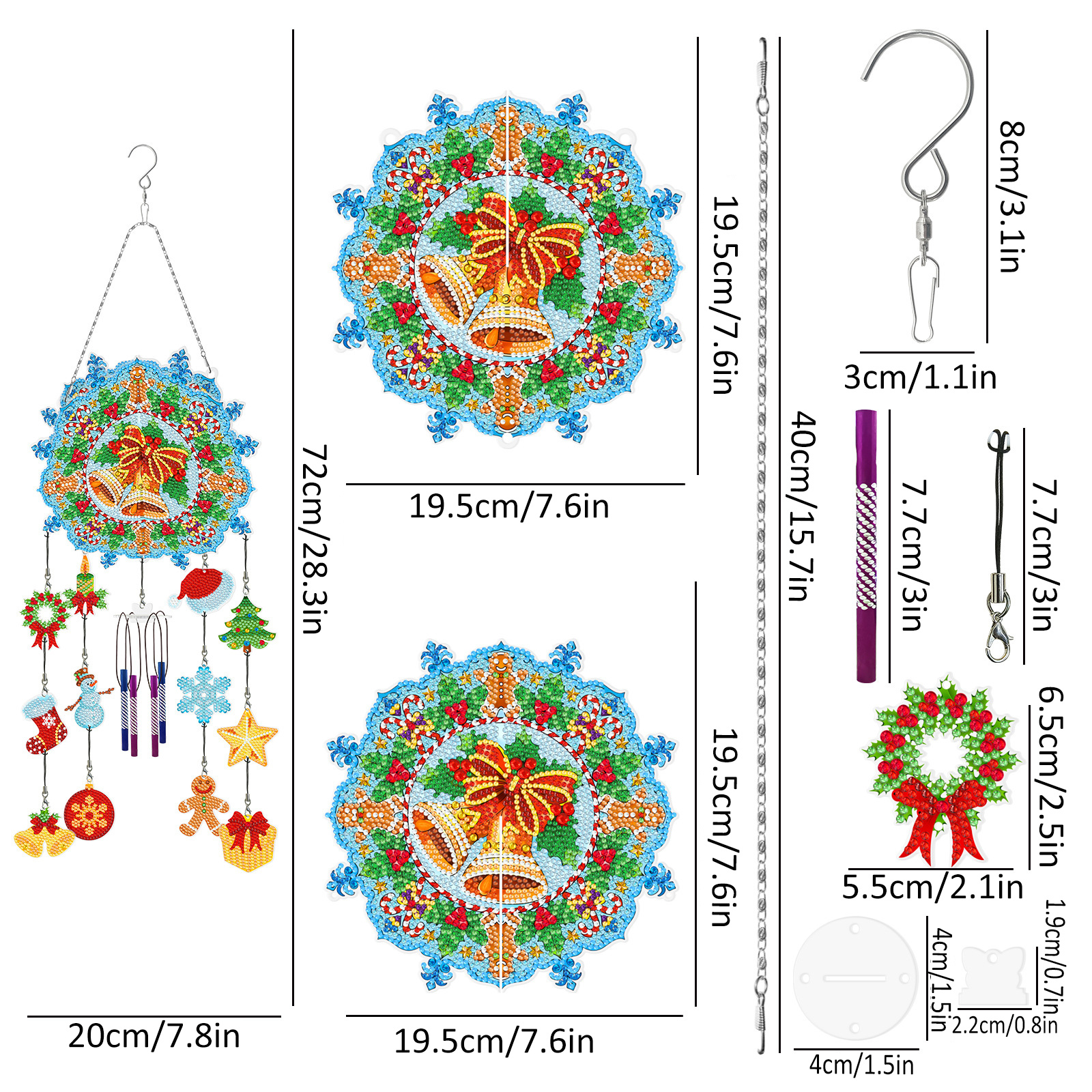 DIY Diamond Painting Christmas New Wind Chime 3D Pendant Bell Pendant Living Room Decoration Painting
