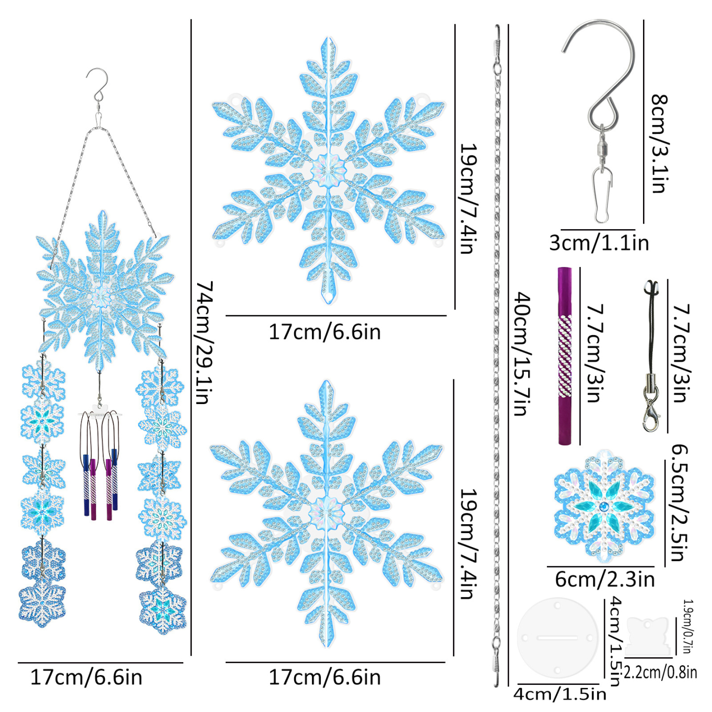 Diamond Painting DIY Dot Diamond Wind Chime Christmas New Product Cross border Snowflake Three dimensional Wind Chime Pendant Decorative Painting Wholesale