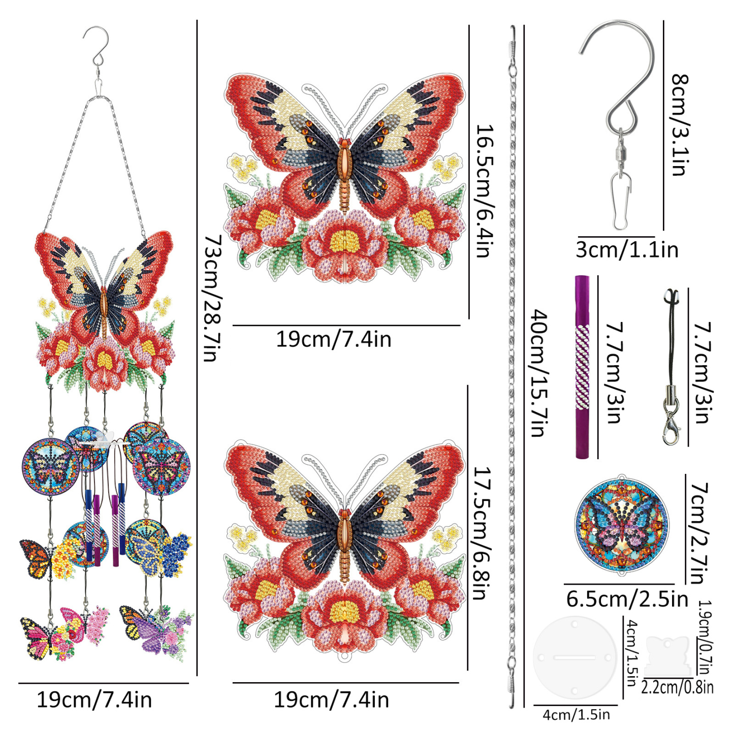 DIY Diamond Painting, Wind Chime, Butterfly, Diamond Painting, PVC Stereoscopic Wind Chime Hanging Decoration, Cross border Hot Selling Decorative Painting