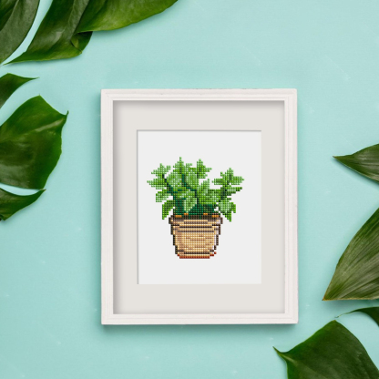 Frameless, mini diamond painting, creative mini diamond painting of green plants on the entrance flower house desktop, creative simple pattern diamond painting, 12 pcs, 5.9 X7 inches.