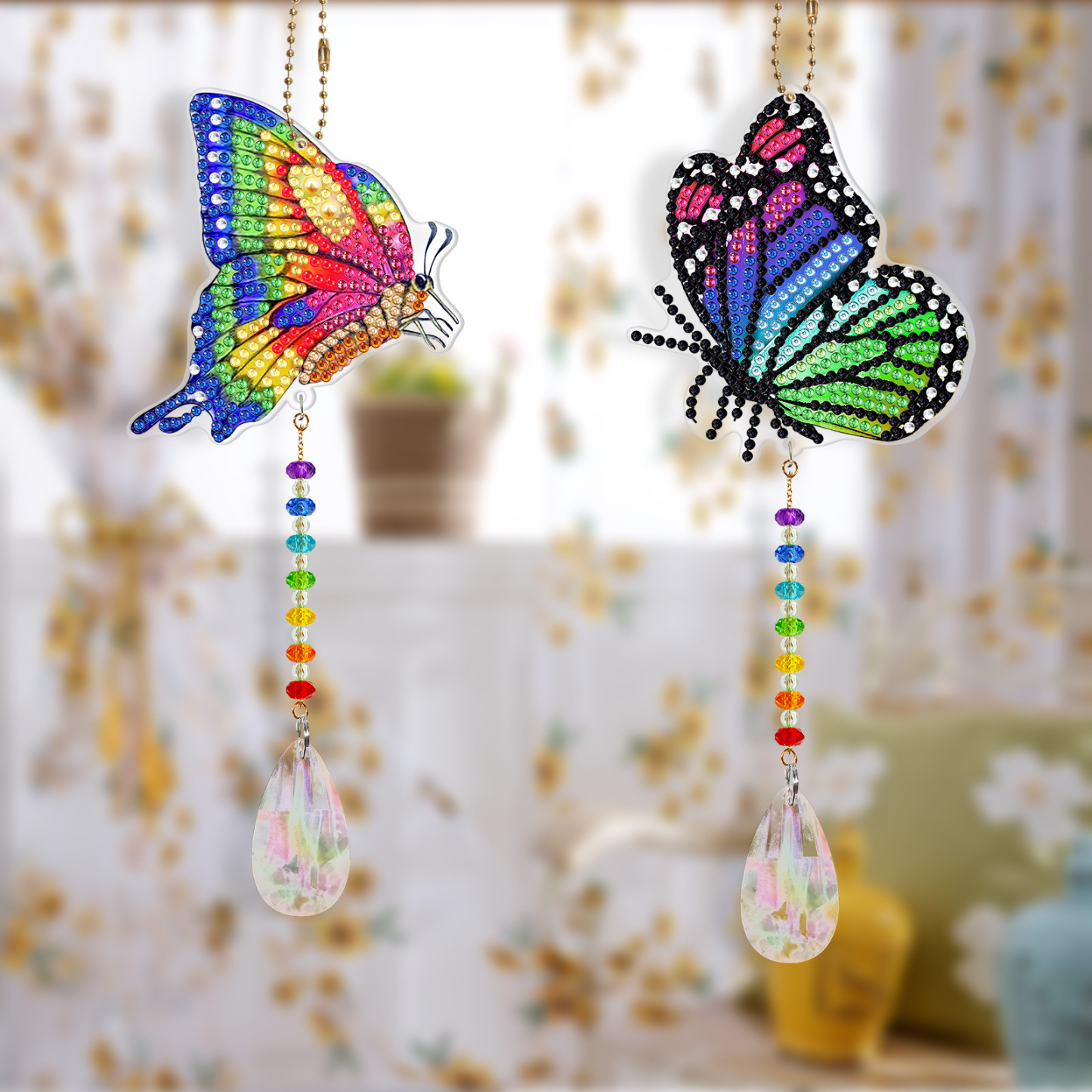 Diamond painting double-sided pendant DIY handmade diamond keychain wind chime cross-border decoration painting