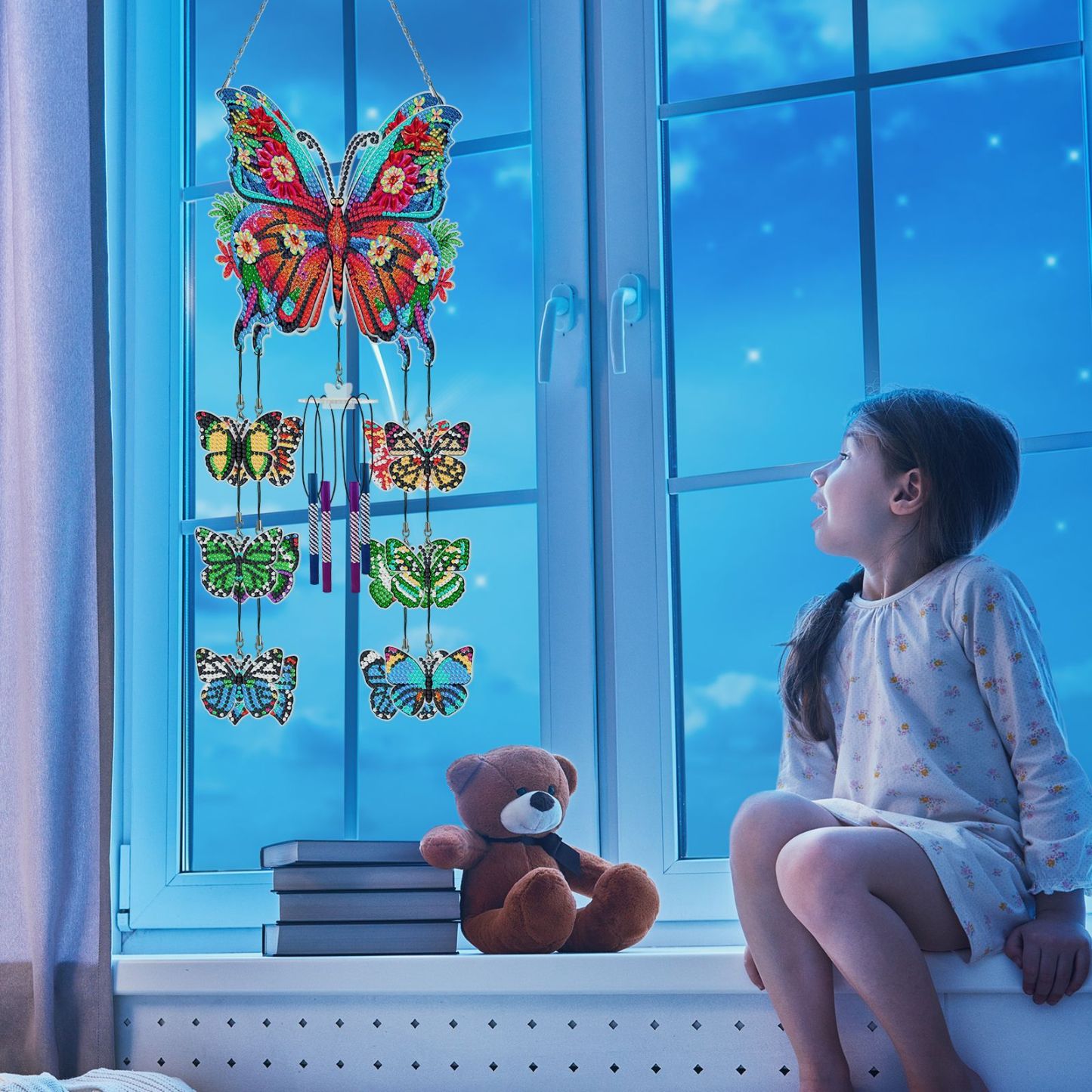 Diamond painting, wind chime, butterfly, new creative DIY point diamond pendant, PVC hanging decoration, cross-border new and unique decorative painting
